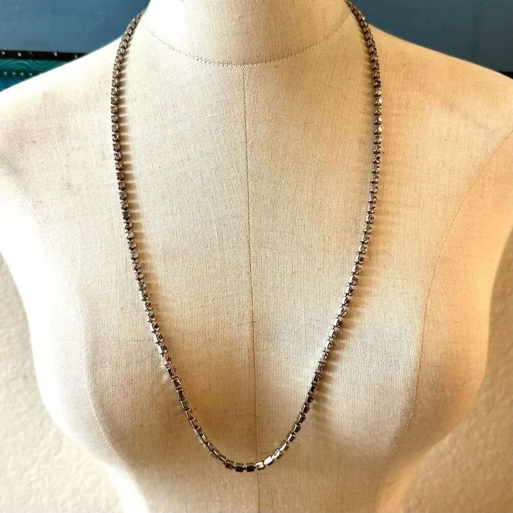 accessocraft NYC long silver tone rhinestone necklace